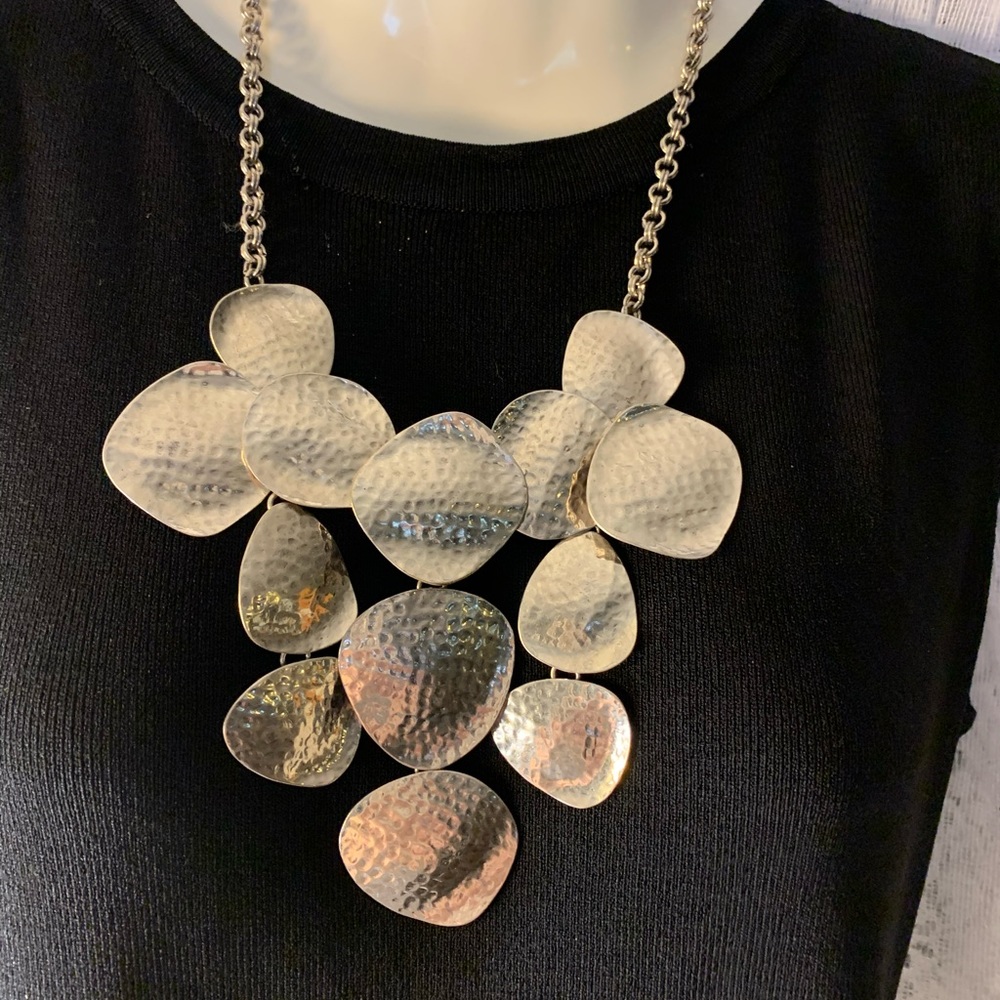 Chico’s Hammered Silvertone Statement Necklace.
